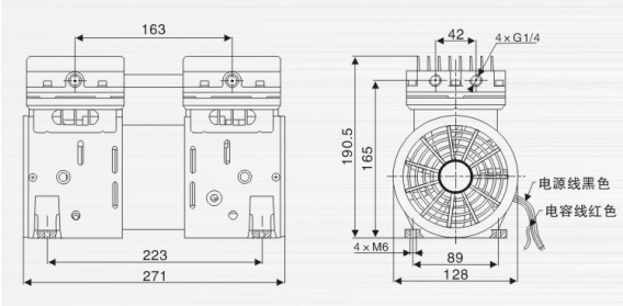 JP-120HDC打氣真空泵外觀尺寸